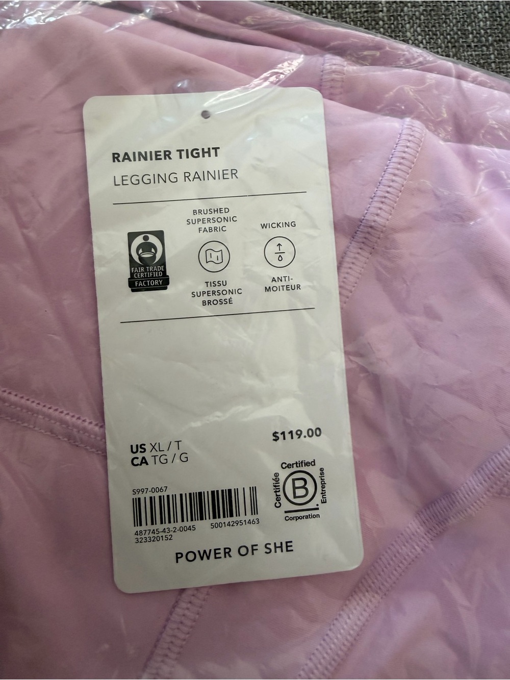 NWT Athleta Rainier Tight XL Tall Fleece Lined Leggings Pink / Lavender